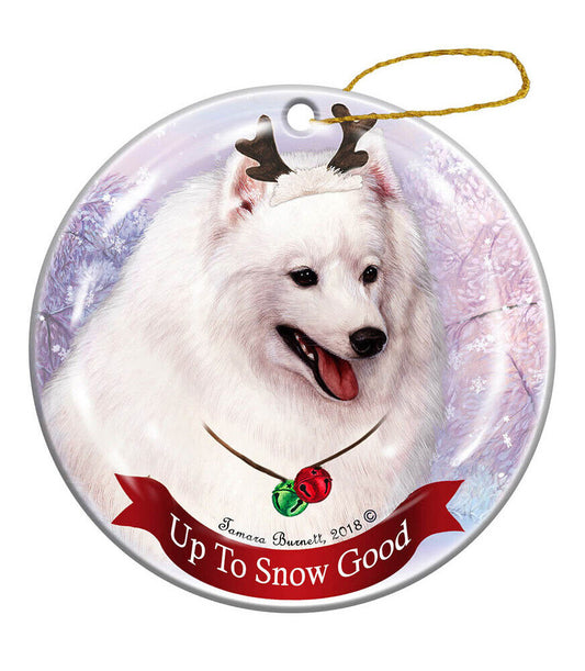 Holiday Pet Gifts Japanese Spitz White Dog Porcelain Christmas Ornament