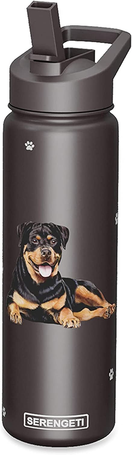 E&S Pets Stainless Steel Water Bottle 24 Oz., Spill Proof (Rottweiler)