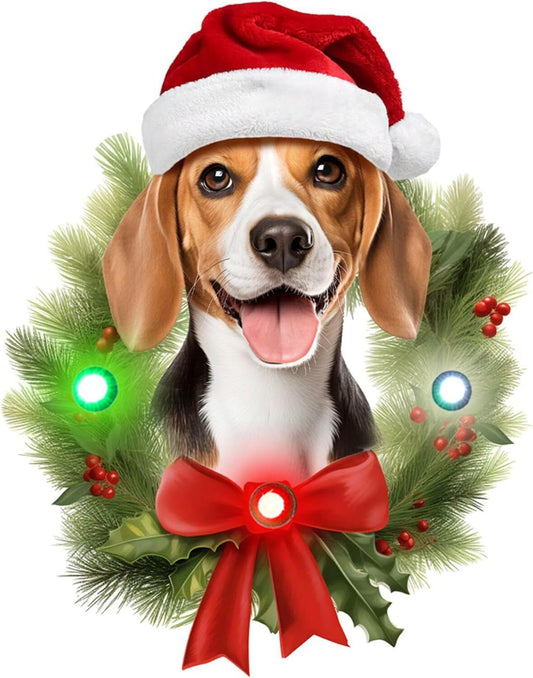 Spoontiques Beagle Ornament - Wooden Decorations with LED Lights - 4"x5"