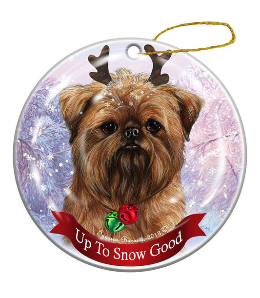 Holiday Pet Brussels Griffon Reindeer Dog Porcelain Christmas Ornament