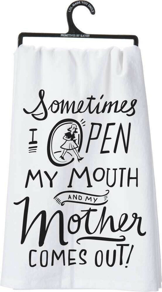 Primitives by Kathy Dish Towel, 28" x 28", Open My Mouth and Mother Comes Out