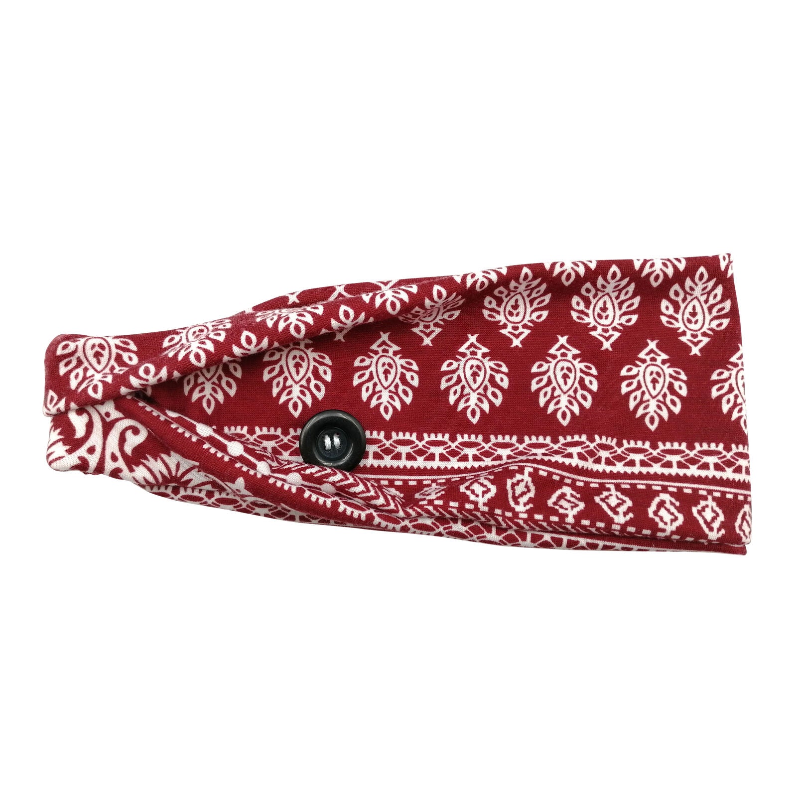 Calla Button Headband for Comfortable Wearing of Face Masks - Red Maroon Vintage