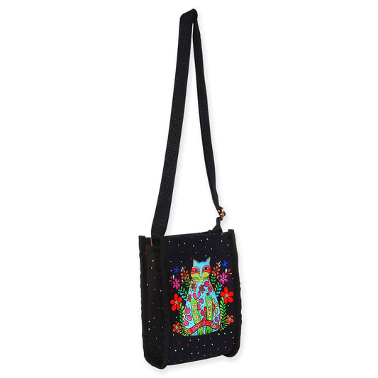 Laurel Burch Cat Flower Power Medium Crossbody, 10" x 2.5" x 7"