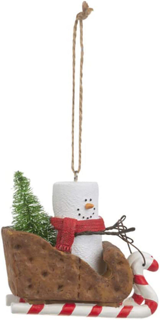 Ganz MX179708 S'Mores Graham Cracker Sled Hanging Ornament, Polyresin, 3"