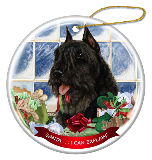 Black Bouvier Dog Porcelain Hanging Ornament Pet Gift Santa I Can Explain