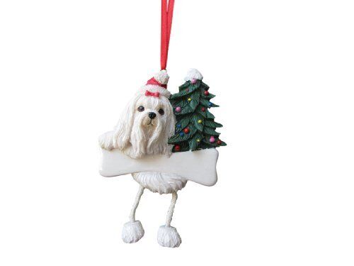 Maltese Ornament with Unique "Dangling Legs" Hand Painted Personalized Ornament