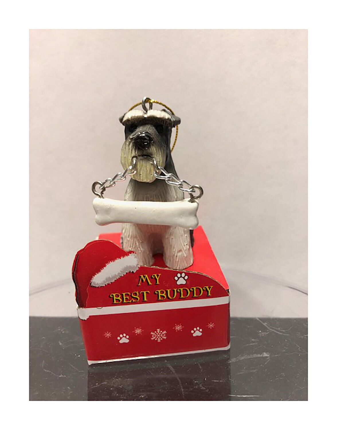 E&S Pets My Best Buddy Schnauzer, Uncropped with Bone Christmas Ornament
