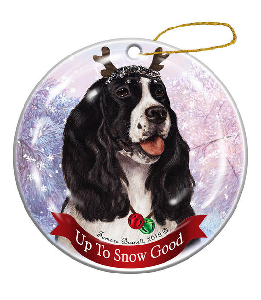 Holiday Pet Gifts Black and White Springer Spaniel Dog Porcelain Christmas