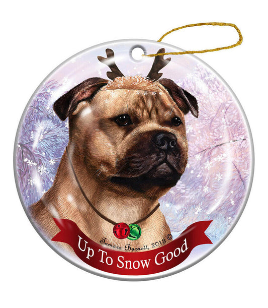 Holiday Pet Gifts Fawn Staffordshire Bull Terrier Porcelain Christmas Ornament