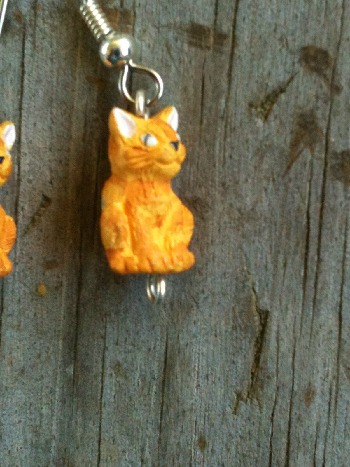 Peruvian Ceramic Sitting Orange Cat Earrings