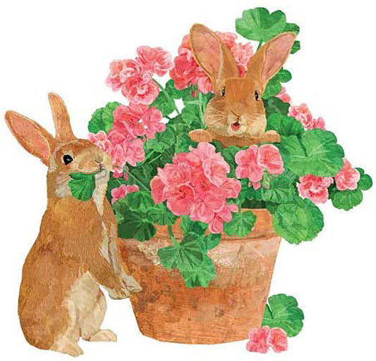 Paperproducts Design Flower Pot Bunnies Beverage Napkin, 5" x 5", Multicolor