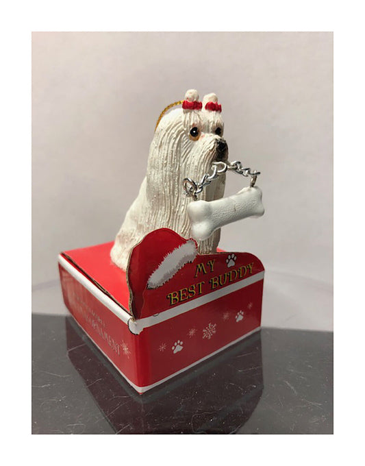 E&S Pets My Best Buddy Maltese with Bone Christmas Ornament