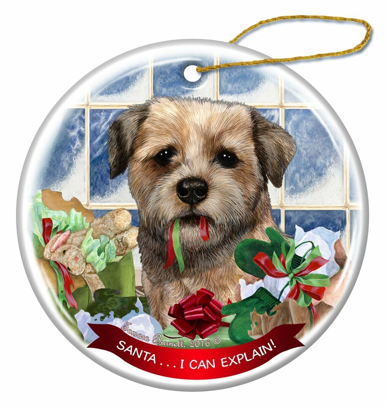 Border Terrier Dog Porcelain Hanging Ornament Pet Gift Santa I Can Explain!