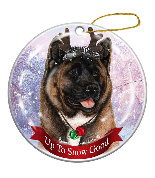 Holiday Pet Gifts Red Akita Reindeer Dog Porcelain Christmas Ornament