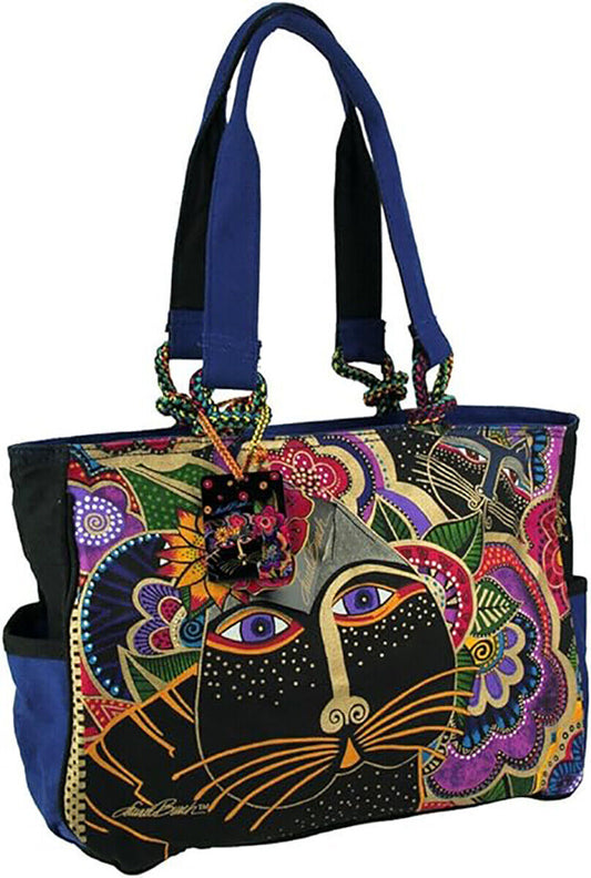 Laurel Burch Medium Shoulder Tote, Carlotta's Cats, 15 x4 x 10"