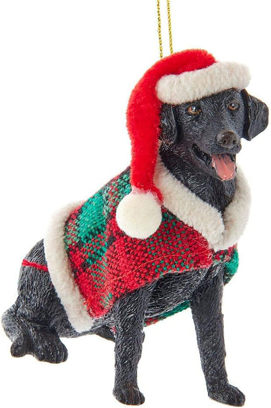 Kurt Adler Black Labrador With Plaid Coat and Santa Hat Ornament (D4218BLB)