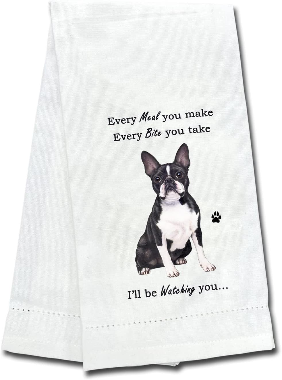 E&S Pets 711-76 Boston Terrier Dog Kitchen Towel, Off-white