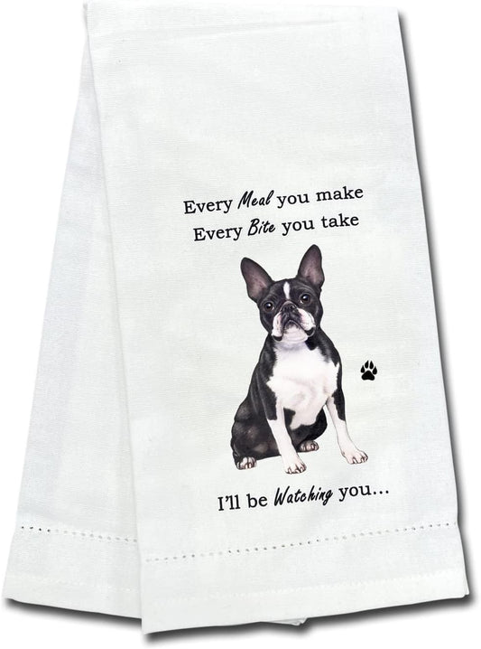 E&S Pets 711-76 Boston Terrier Dog Kitchen Towel, Off-white