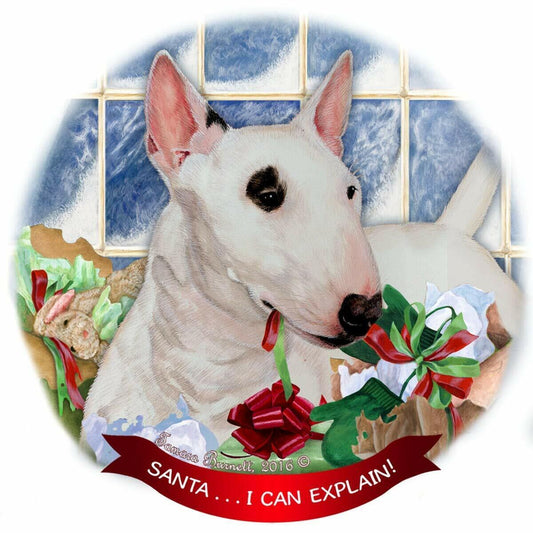 Mini Bull Terrier White Porcelain Ornament Pet Gift Santa I Can Explain!