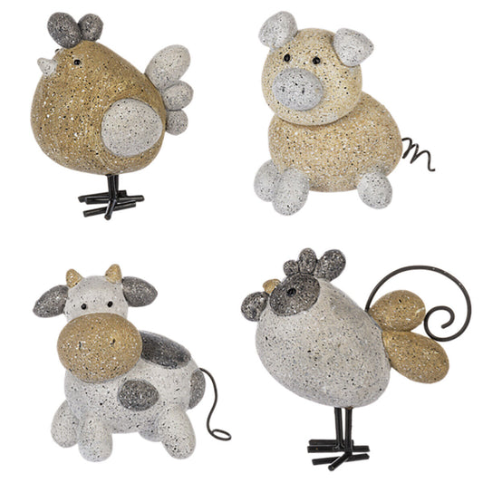 Ganz Funny Farm Figurines, Cow, Pig, Chicken, Rooster (4) Piece Set, 3" tall