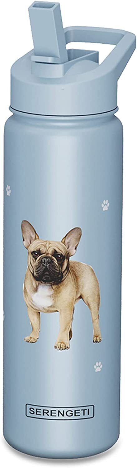E&S Pets Stainless Steel Water Bottle 24 Oz., Spill Proof (French Bulldog)