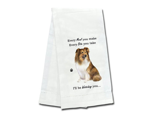 E&S Pets 711-37 Sheltie, Shetland Sheepdog Dog Kitchen Towel, Off-white
