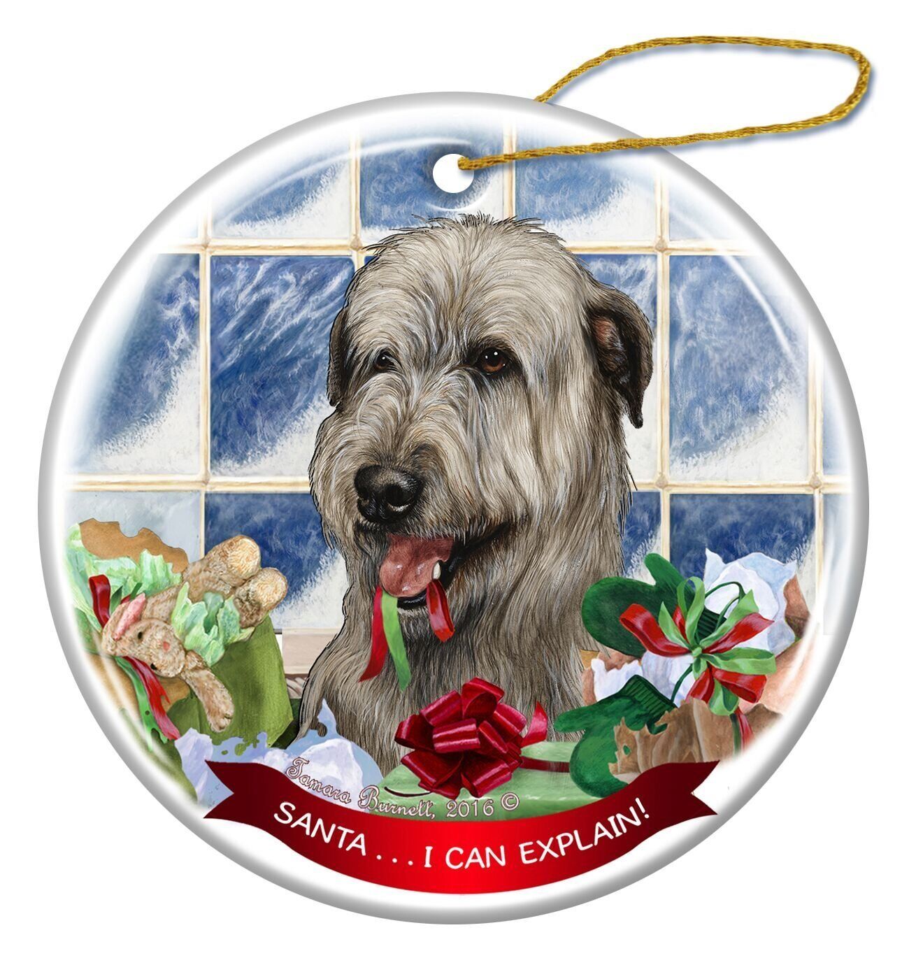 Grey Irish Wolfhound Dog Porcelain Ornament Pet Gift 'Santa.. I Can Explain!'