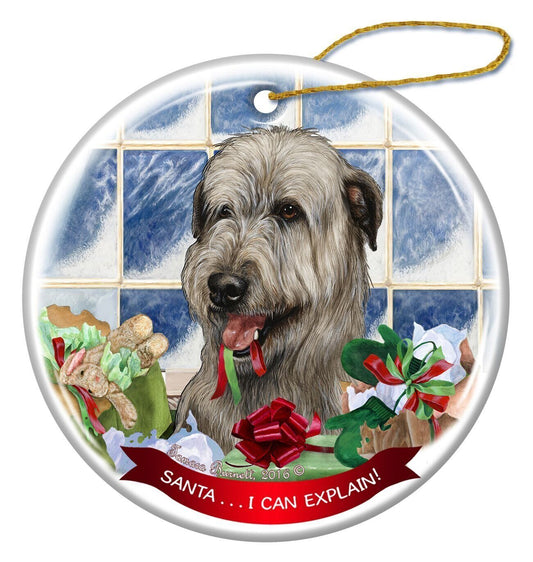 Grey Irish Wolfhound Dog Porcelain Ornament Pet Gift 'Santa.. I Can Explain!'