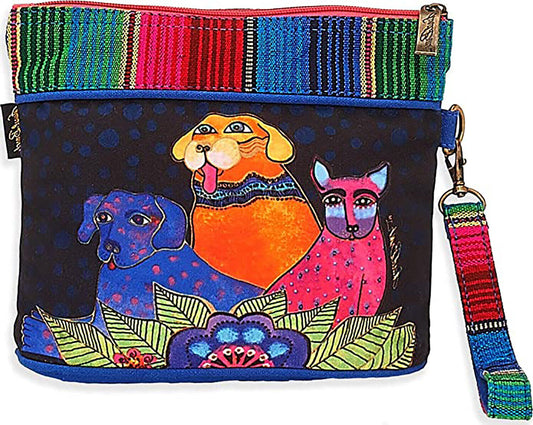 Laurel Burch, Amigo Dogs Wristlet with Detachable Strap, 9" x 2" x 6.5"