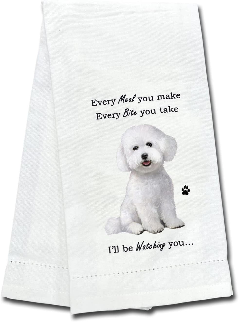 E&S Pets 711-4 Bichon Frise Dog Kitchen Towel, Off-white
