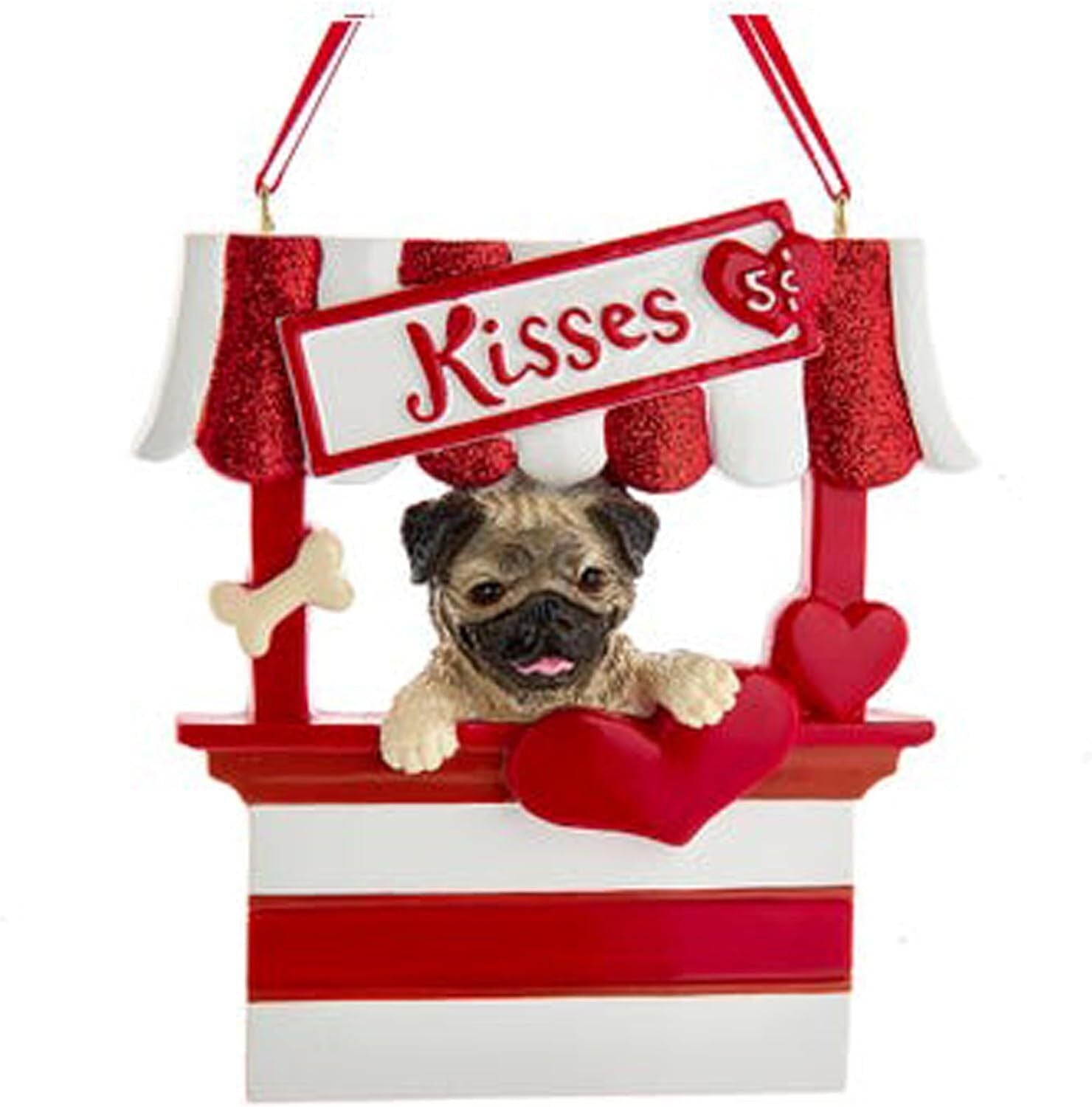 Kurt Adler Pug Dog Kissing Booth Christmas Tree Ornament - 4" Resin