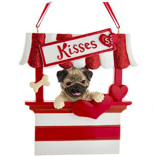 Kurt Adler Pug Dog Kissing Booth Christmas Tree Ornament - 4" Resin