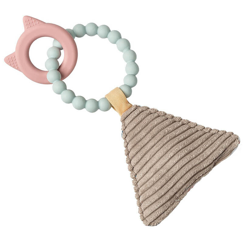 Mary Meyer Simply Silicone Teether with Soft Squeaker Toy, 9-Inches, Pink Kitty