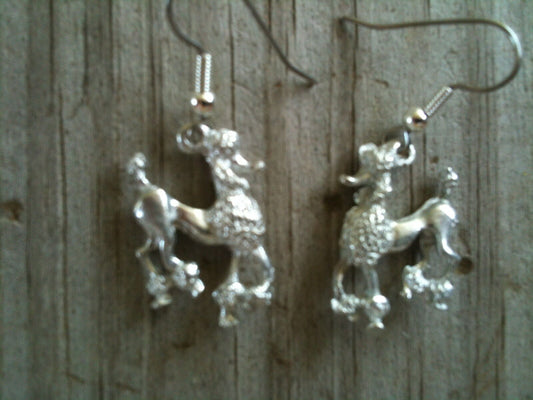 Poodle Fancy Cut Silver Plated Lead Free Pewter Dog Earrings