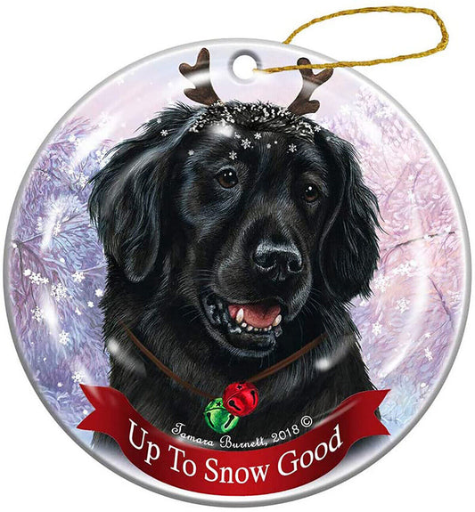Holiday Pet Gifts Flat Coated Retriever Dog Porcelain Christmas Ornament