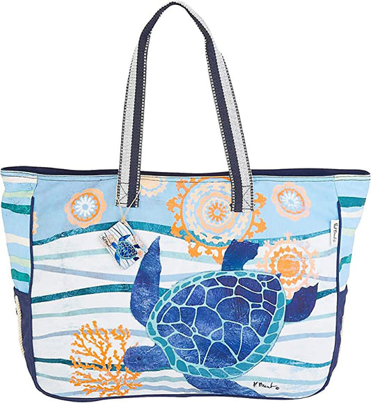 Paul Brent Seaside Turtle Oversized Beach Bag Tote Blue, 21" L x 15.5" H x 4" W