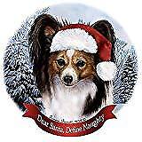Holiday Pet Gifts Papillon Tri Santa Hat Dog Porcelain Christmas Ornament