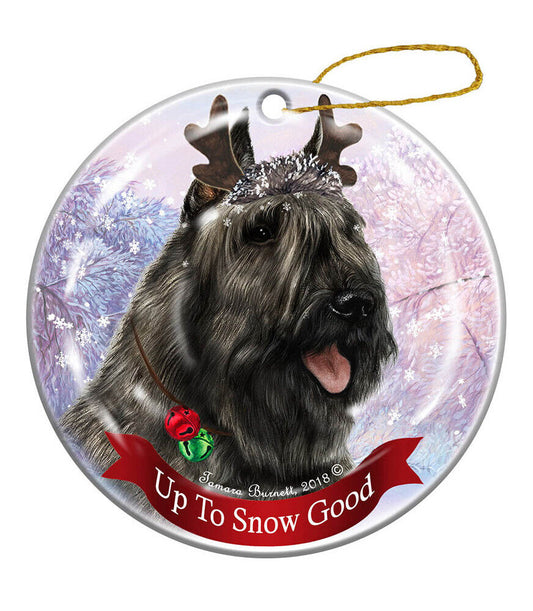 Holiday Pet Gifts Grey Bouvier Reindeer Dog Porcelain Christmas Ornament