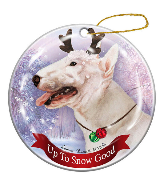 Holiday Pet White Bull Terrier Reindeer Dog Porcelain Christmas Ornament