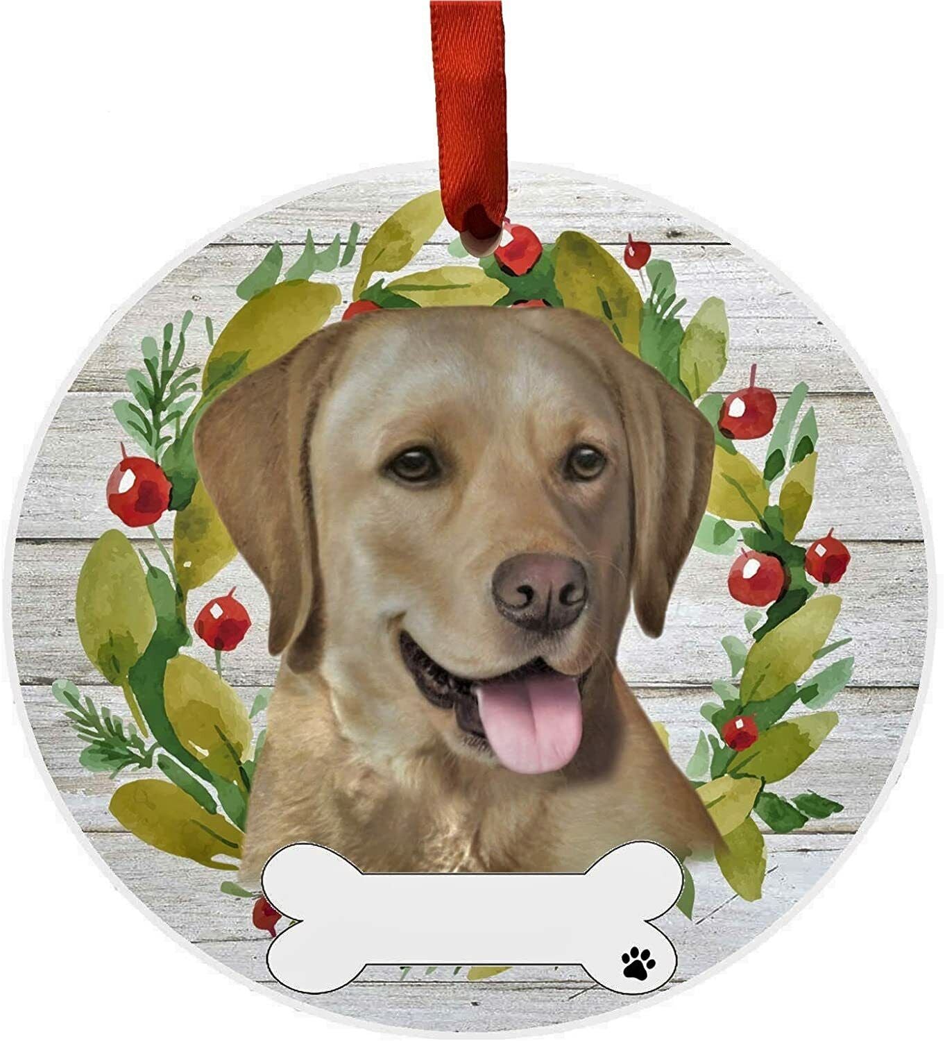 Yellow Lab Ornament - E&S Pets - DIY Personalizable, Ceramic Round Ornament