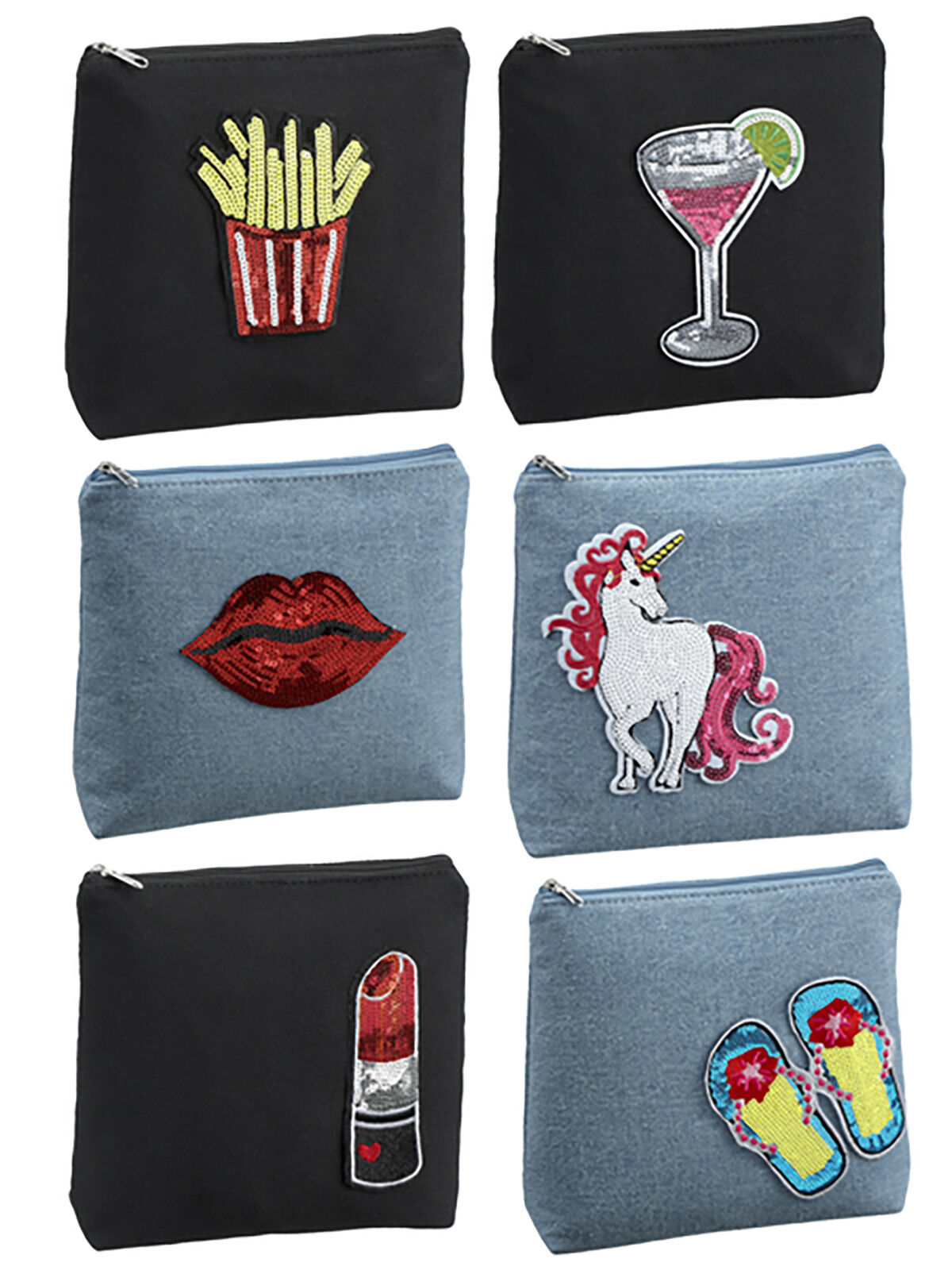 Ganz - Summer Fun Light Denim Cosmetic Bag, Sequin Lips, 8 1/2" W. x 6 3/4" H.