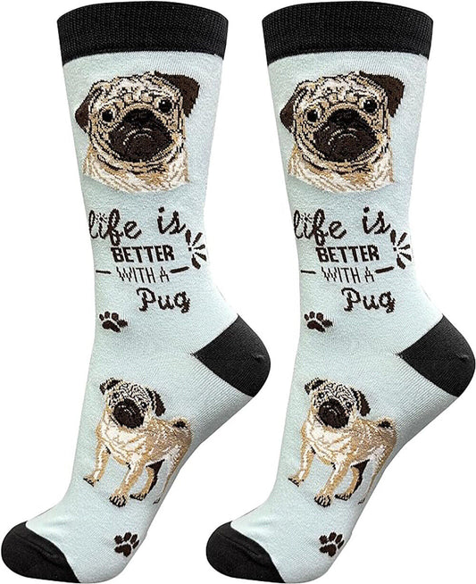 E&S Pets Pet Lover Socks, Life is Better with a Tan Pug, One Size fits Most
