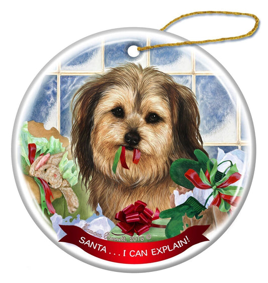 Yorkipoo Dog Porcelain Hanging Ornament Pet Gift 'Santa.. I Can Explain!'