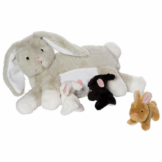 Manhattan Toy Nursing Nola Rabbit Stuffed Animal, 10" with 3 Bunnies