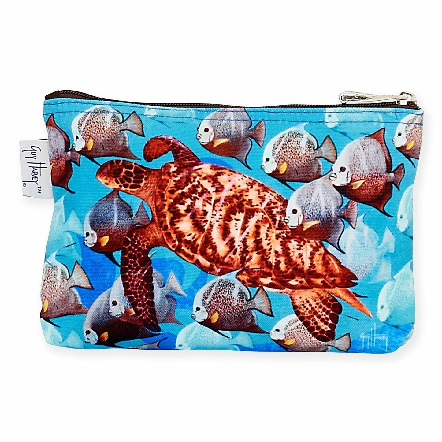Guy Harvey Brown Sea Turtle Cosmetic Bag, 9"