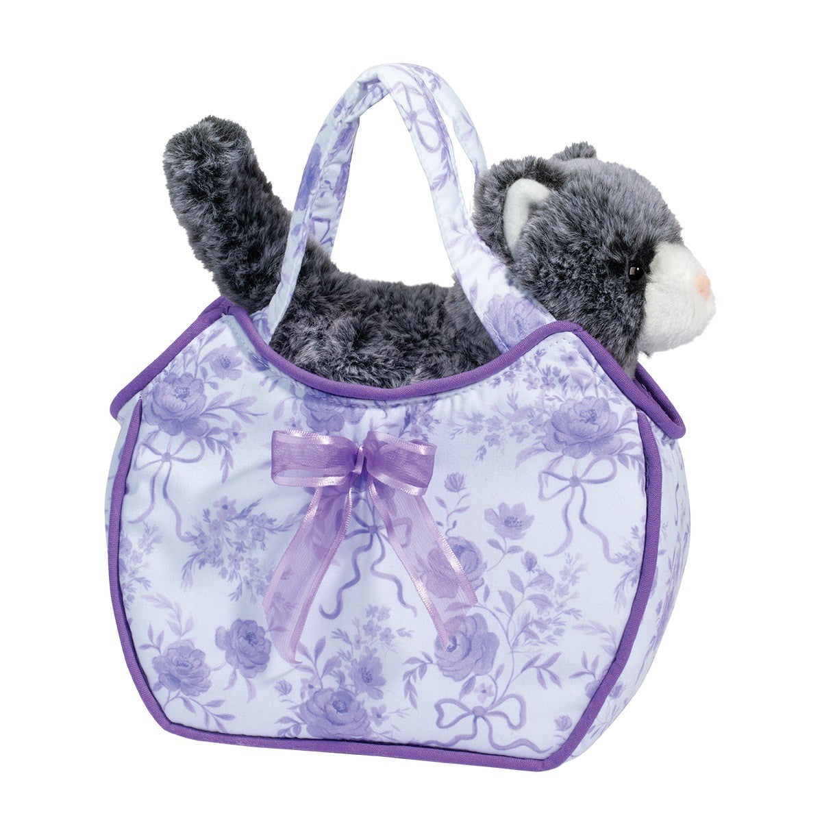 Douglas Fancy Flower Sak Tote with Gray & White Cat Plush Stuffed Animal Toy, 7"