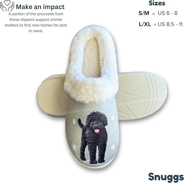 E&S Pets Black Labradoodle Snugg Slippers for Pet Lovers - Memory Foam, S/M