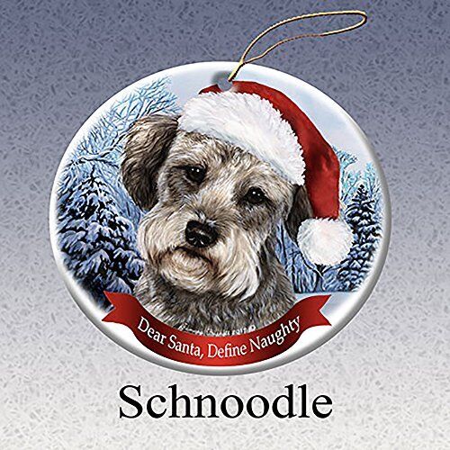Holiday Pet Gifts Schnoodle Santa Hat Dog Porcelain Christmas Tree Ornament