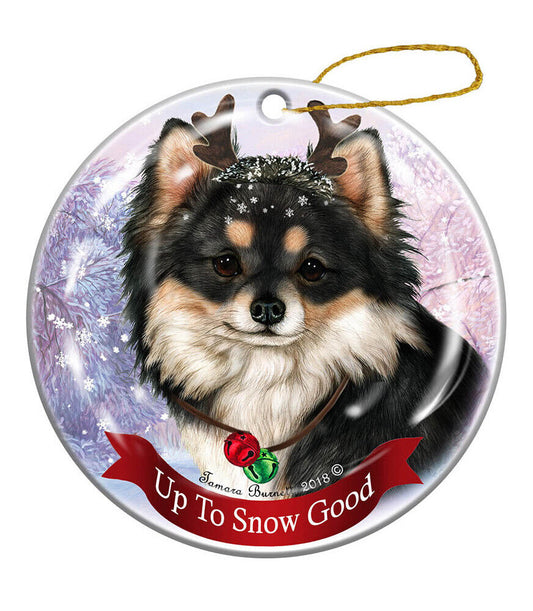 Tricolor Long Haired Tri Chihuahua Reindeer Dog Porcelain Christmas Ornament