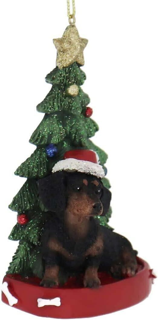 Kurt Adler Black Dachshund With Santa Hat Christmas Tree Ornament, 4.25 "